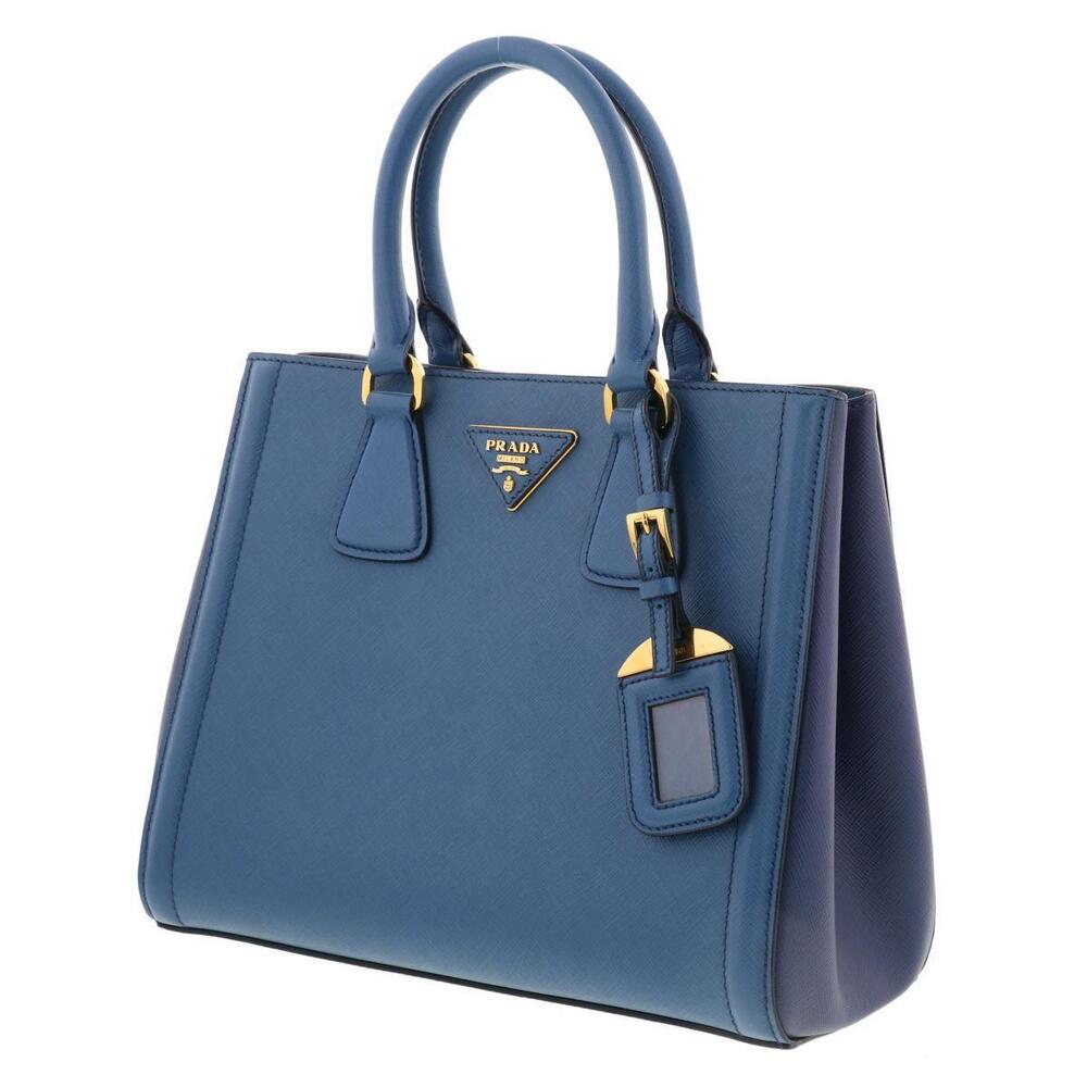 PRADA Saffiano Handbag Shoulder Bag Leather Blue - Picture 2 of 6